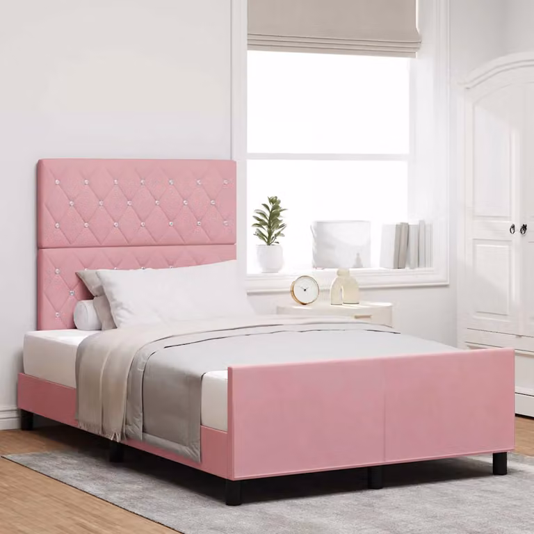 Letto a molle con testiera vidaXL in velluto rosa L 120 cm x P 200 cm