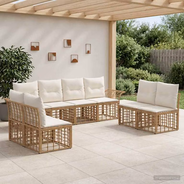 Set di divani da esterno vidaXL 8 pz in stile moderno con struttura in metallo e cuscini inclusi, colori beige, bianco e marrone
