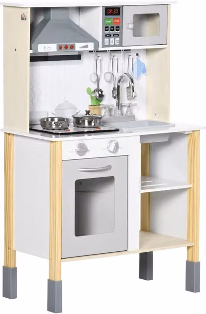 Cucina giocattolo in legno XYLO bianca con luci e suoni, altezza regolabile, L/P/H: 30,5 x 60 x 93,2 cm