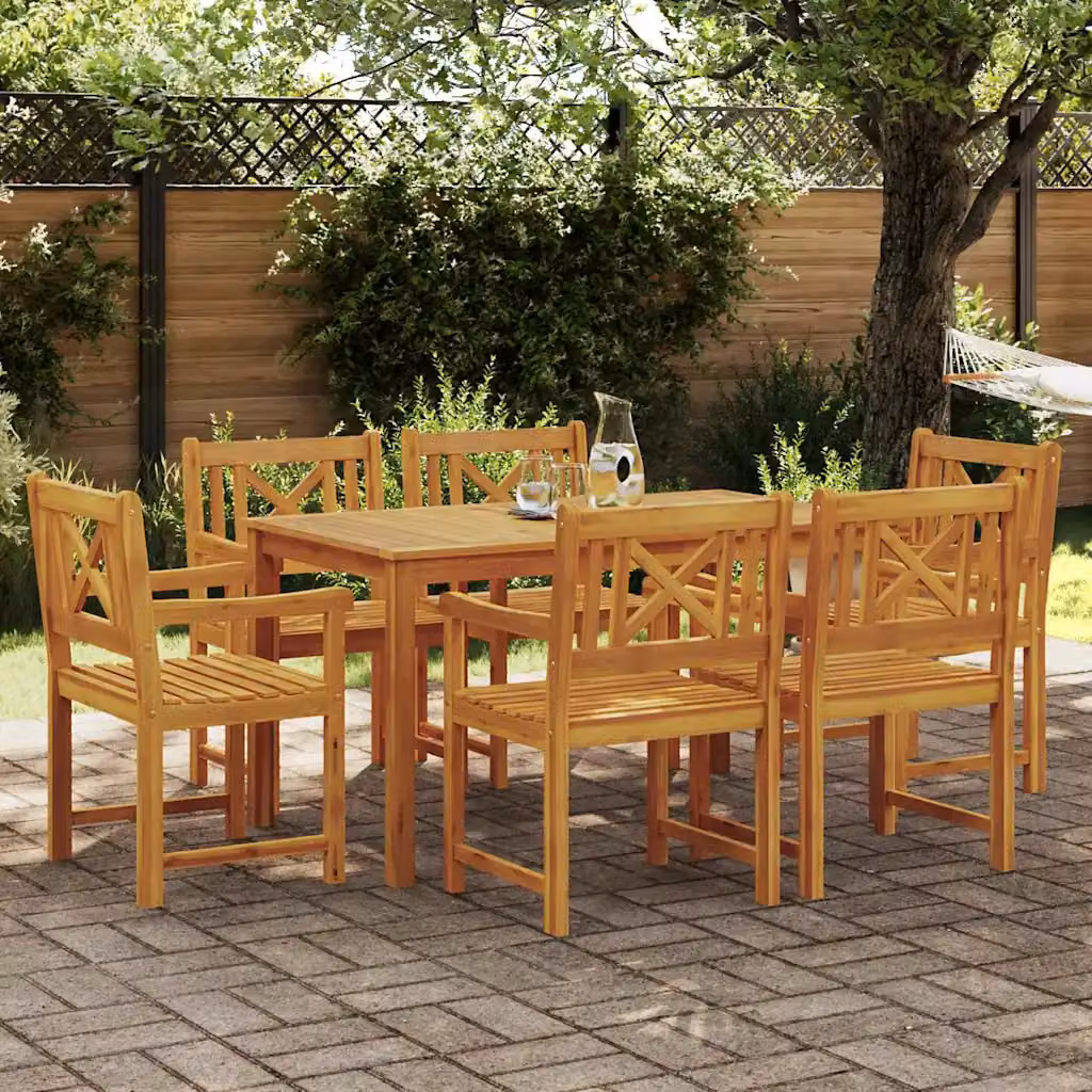 Set da Pranzo per Giardino e Terrazza vidaXL in Legno di Acacia Marrone, 7 Pezzi – 1