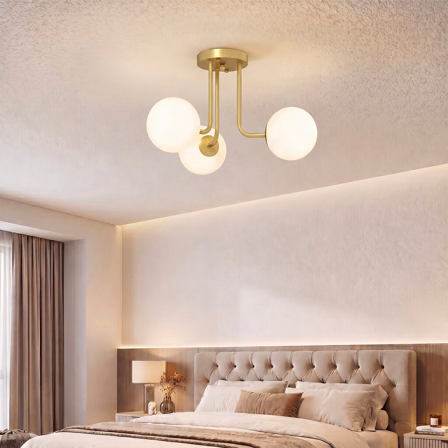 Lampadario da Soffitto Vintage HOMCOM con 3 Punti Luce G9, Oro, L 42 cm x P 42 cm x H 26.5 cm – 2