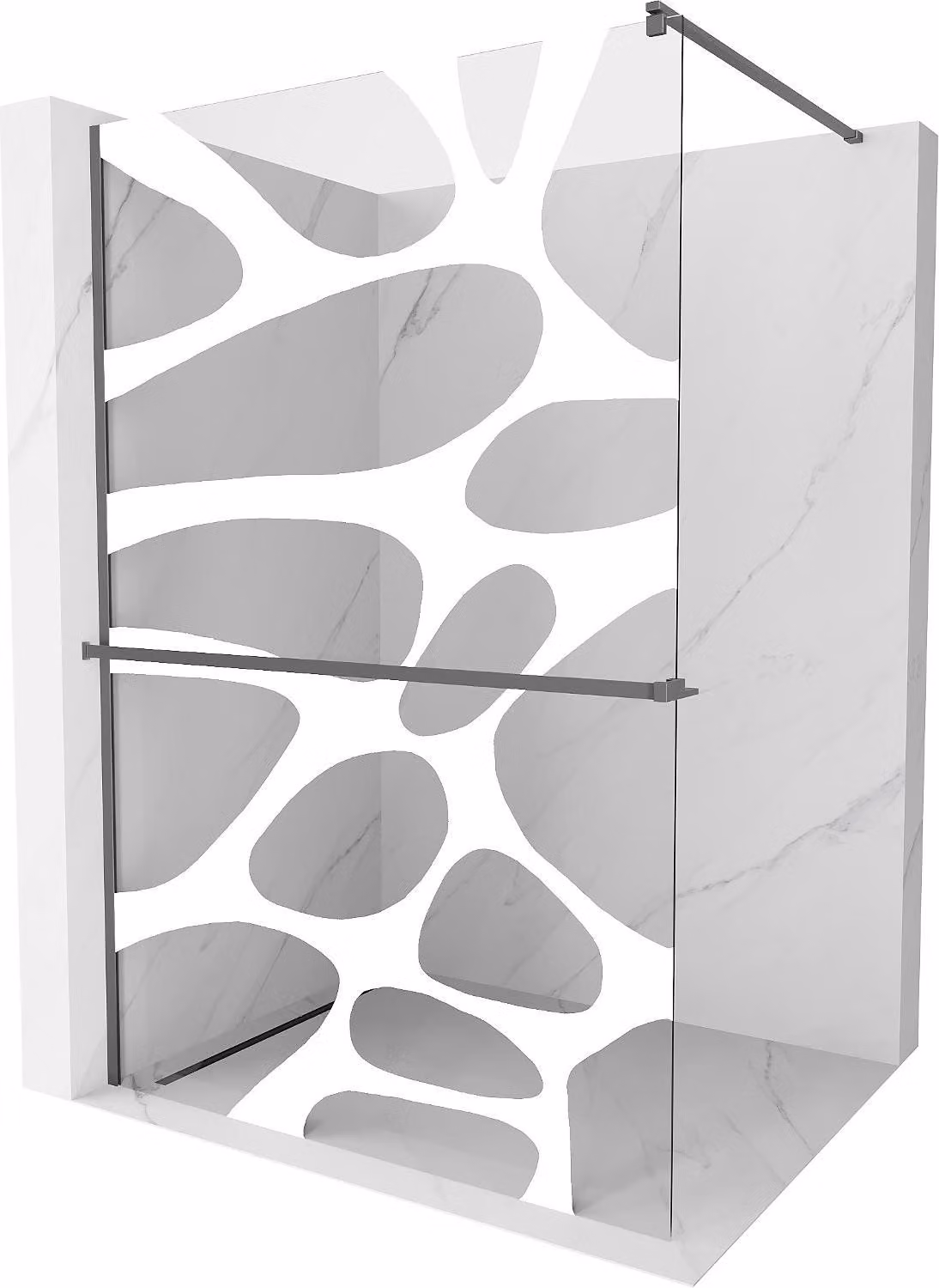 Mexen Kioto+ pannello doccia con mensola Walk-in 120 x 200 cm, onda bianca, gun metal - 800-120-121-95-97