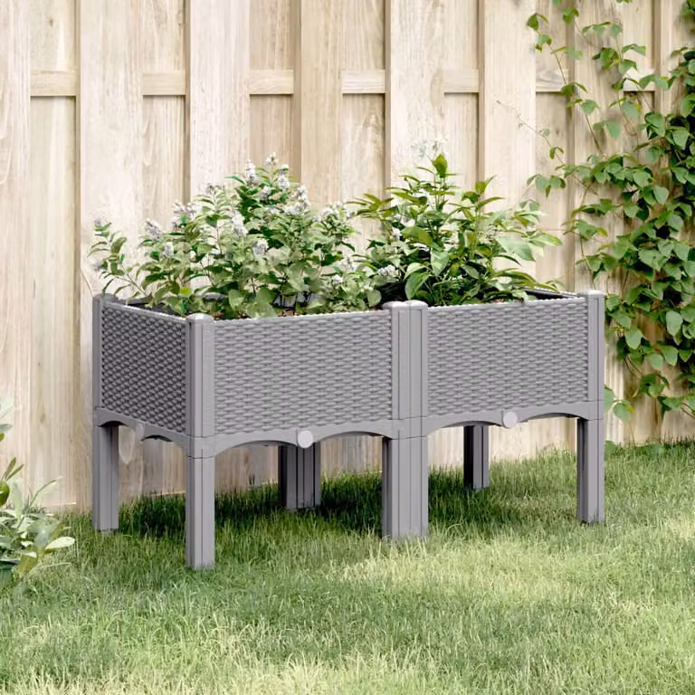 Fioriera da giardino con gambe vidaXL in plastica grigio chiaro L: 80 cm, P: 40 cm, H: 42 cm