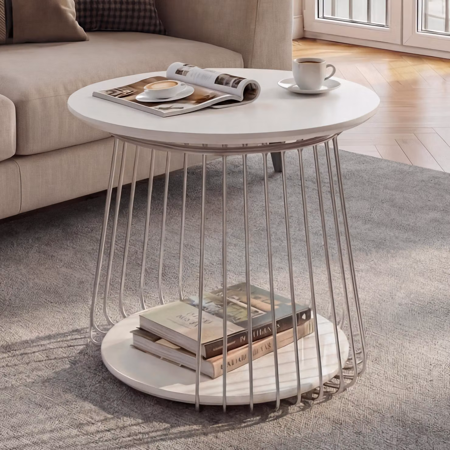 Tavolino MCA HWC-P60, tavolino tavolino lounge, metallo MDF rotondo Ø 50cm ~ bianco