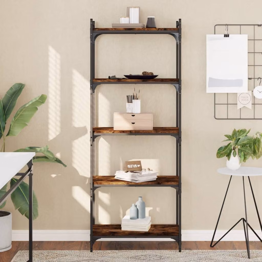 Libreria a 5 Ripiani vidaXL in Stile Industrial, Rovere Fumo e Metallo, L 60 cm x P 30 cm x H 154 cm