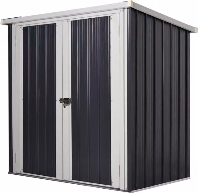 EasyComfort Casetta da Giardino in Lamiera di Acciaio con Doppia Porta, L: 147 cm, P: 86 cm, H: 134 cm, Nero e Bianco – 1