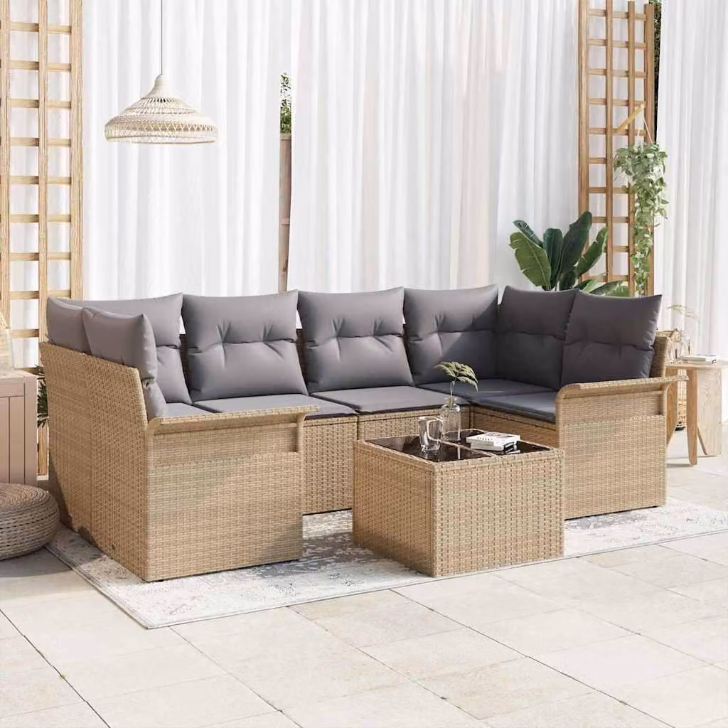 Maison Exclusive - Set Divano da Giardino 7 pcs Beige Poly Rattan