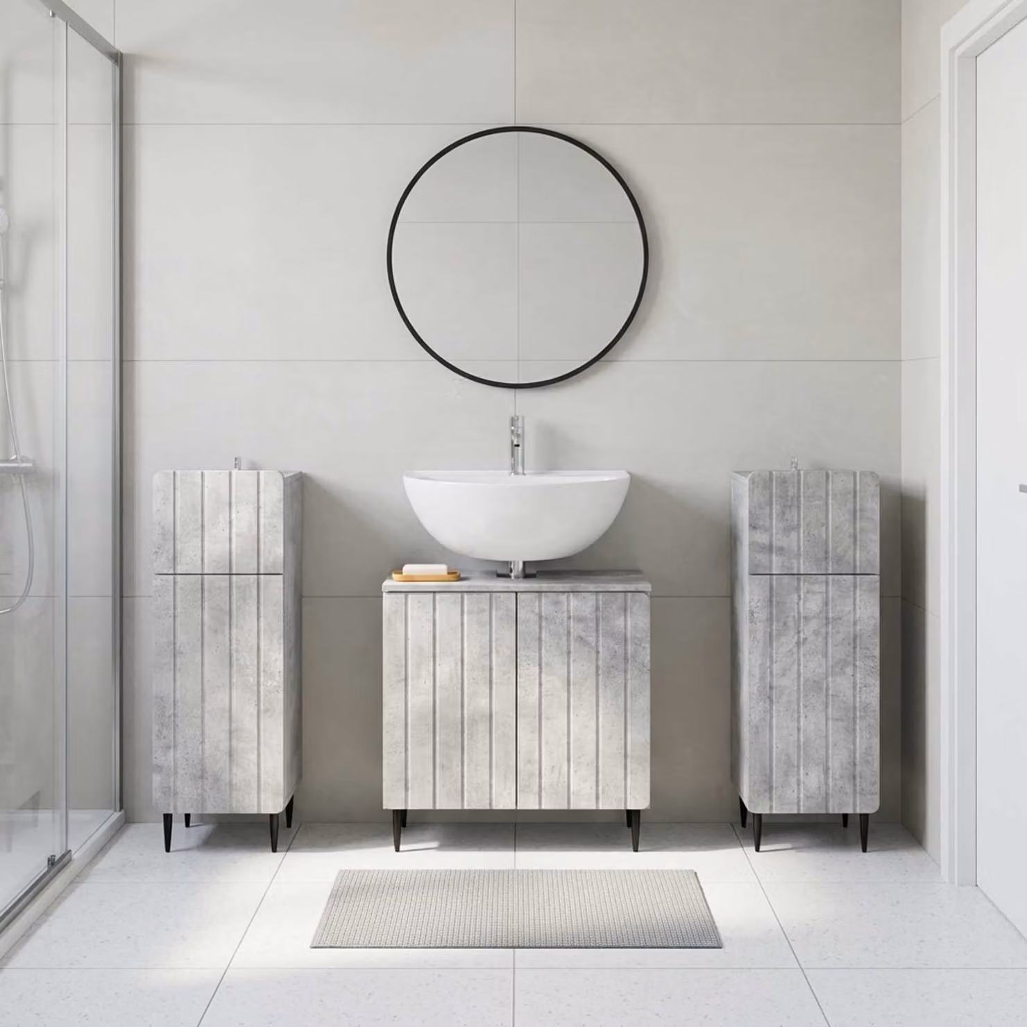 Set di armadietti da bagno ZWOLLE vidaXL in 3 pezzi, Grigio, Design Minimalista