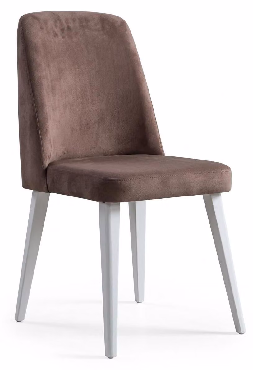 Sedia marrone, comoda, imbottita, in tessuto e metallo, stile moderno, confortevole