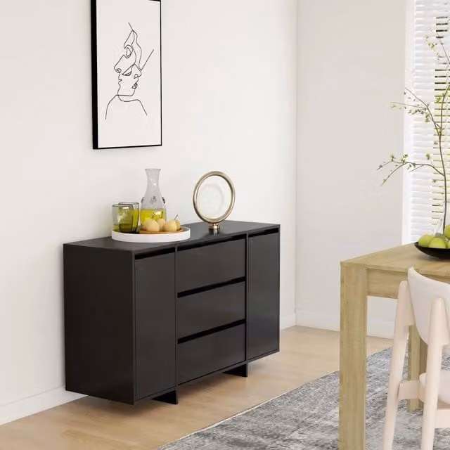 Credenza con 3 Cassetti Nera 120x41x75 cm in Truciolato 809612