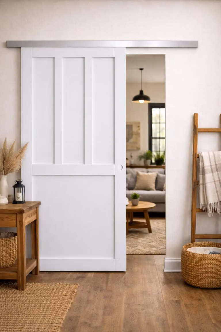 Porta scorrevole da laboratorio con 2 pannelli bianchi H204 x L73 cm, binario in alluminio, gusci bianchi GD MENUISERIES