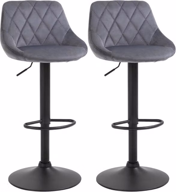Set 2 Sgabelli da Bar Regolabili e Girevoli con Schienale e Poggiapiedi, Base in Metallo, Seduta 46x48x83-104cm, Grigio e Nero