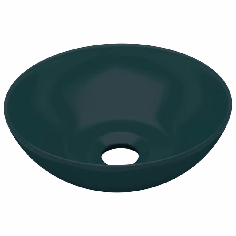 Lavandino da Bagno in Vetroceramica Verde Scuro Rotondo