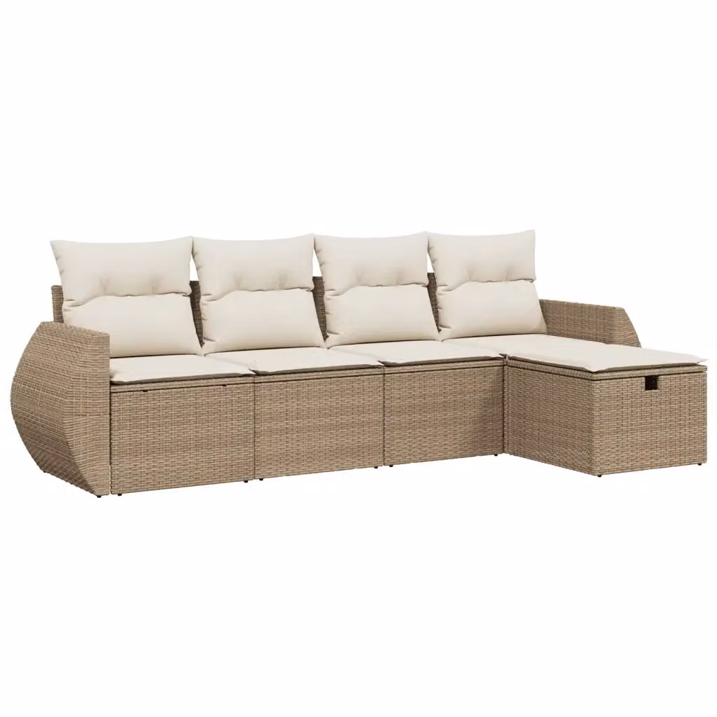 Set Divano da Giardino a L vidaXL in Polyrattan con Cuscini Beige e Struttura in Acciaio, 5 Pezzi – 2