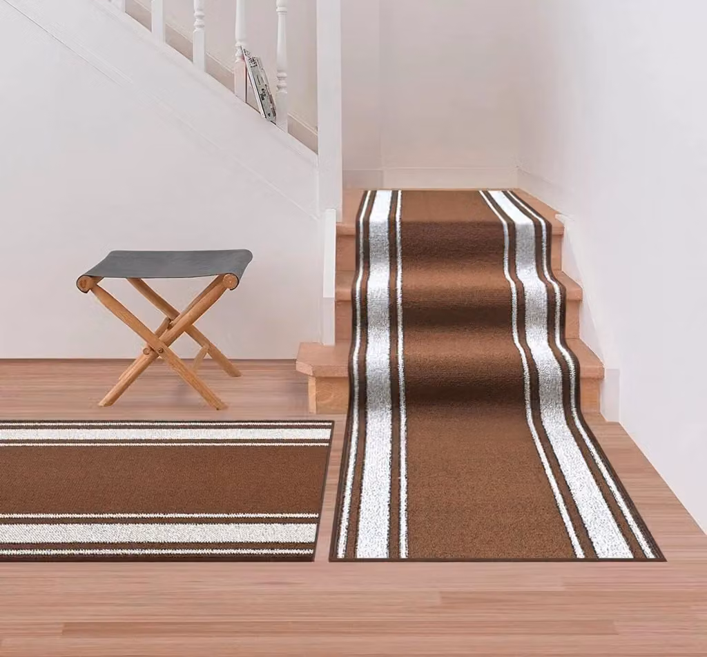 Passatoia EMMEVI per scale e ingresso, stile classico a righe, marrone, antiscivolo e lavabile, L: 67 cm x P: 900 cm – 2