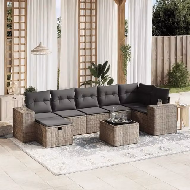 Set Divano da Giardino 8 pz con Cuscini Grigio in Polyrattan 3264466