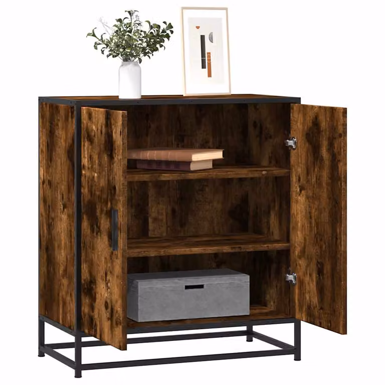Credenza stile industrial vidaXL in MDF e metallo, colore rovere fumo, L: 68 cm, P: 35 cm, H: 76 cm