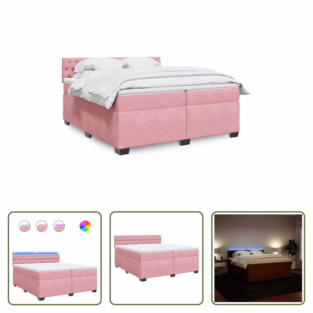 The Living Store Letto a molle con materasso Rosa 200x200 cm Velluto