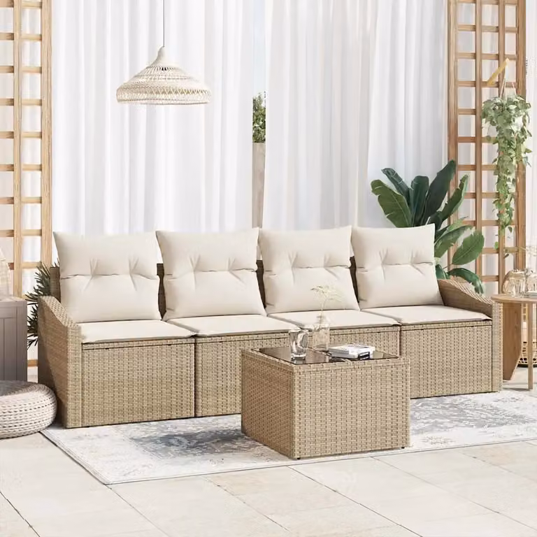 Set di divani da giardino vidaXL 5 pezzi in rattan e metallo con cuscini beige