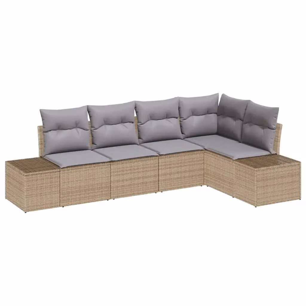 Set Divano da Giardino a L vidaXL 5 pz Beige con Cuscini in Polyrattan e Struttura in Acciaio – 2