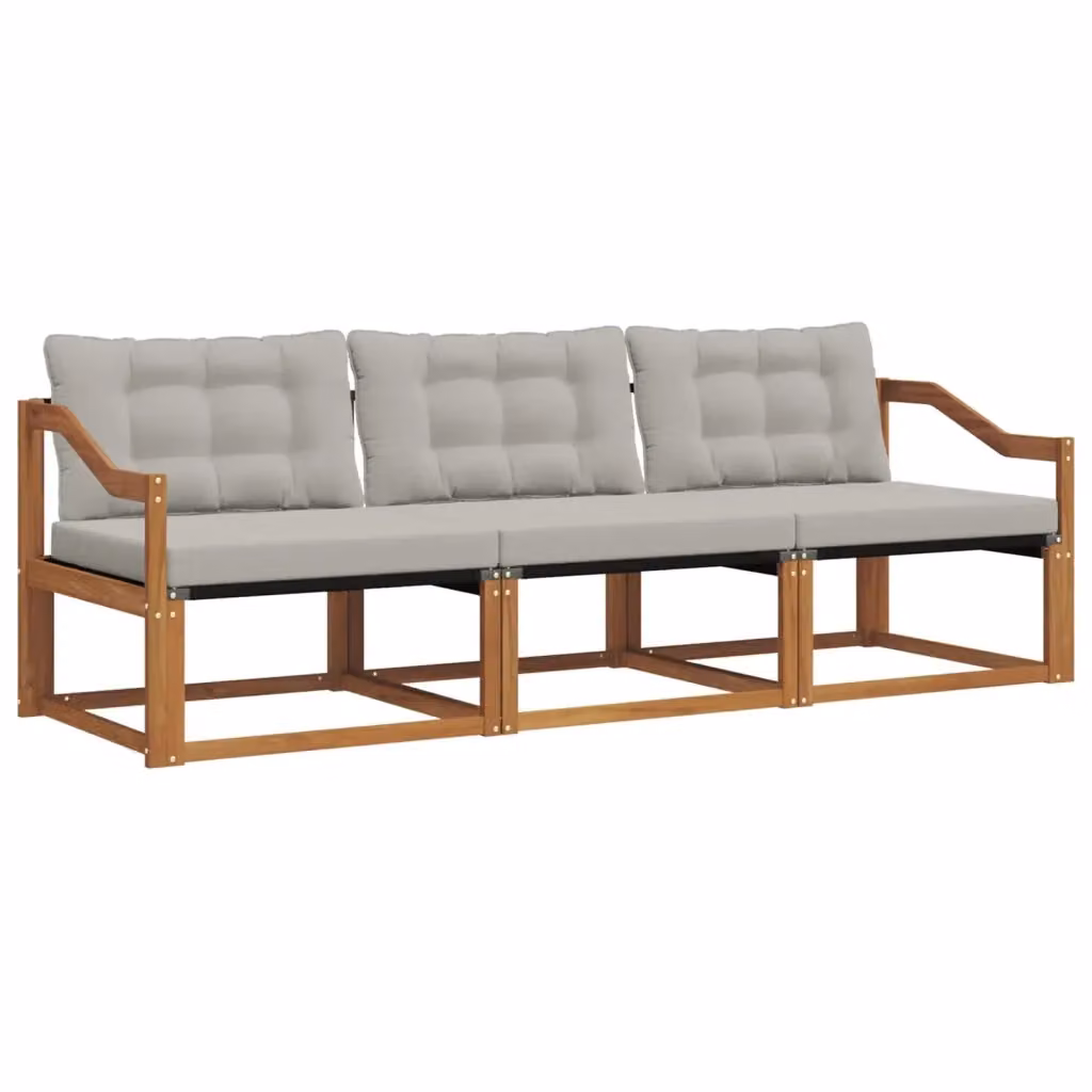 Set di divani da esterno 3 posti vidaXL in legno di acacia e textilene grigio con cuscini inclusi – 2