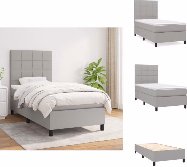 vidaXL Letto a molle con materasso grigio chiaro 90x200 cm in tessuto - Letti & strutture letto