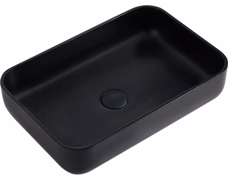 CERANO - Lavabo in marmo colato Ora - da appoggio - nero opaco - 54x36 cm