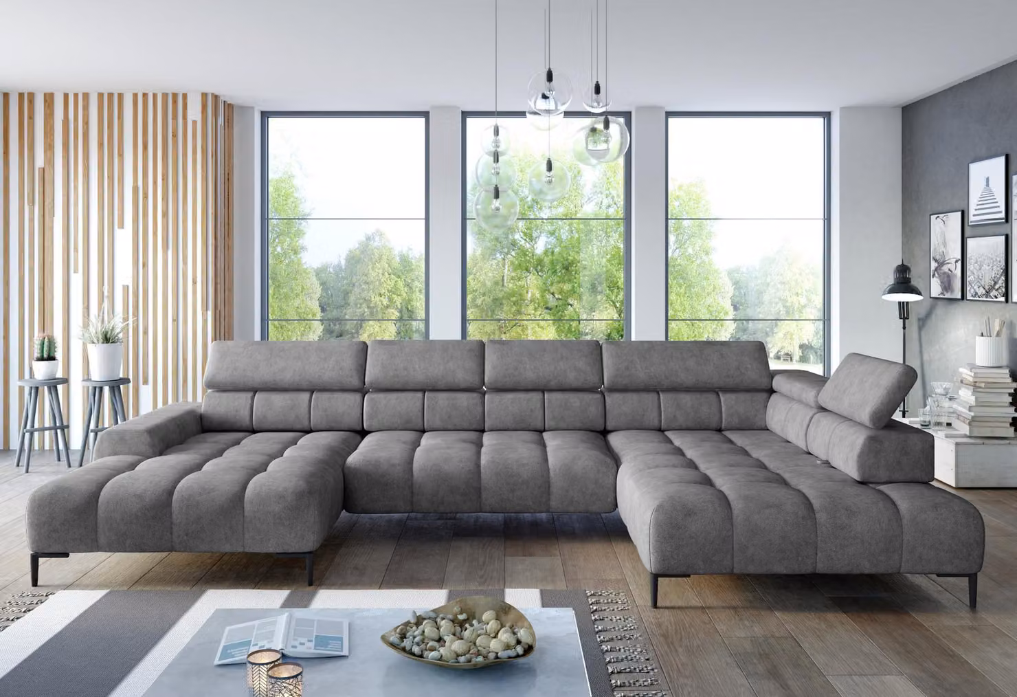 Tessuto Divano a U Zona giorno Divano letto ad angolo Funzione Divano moderno design tessile