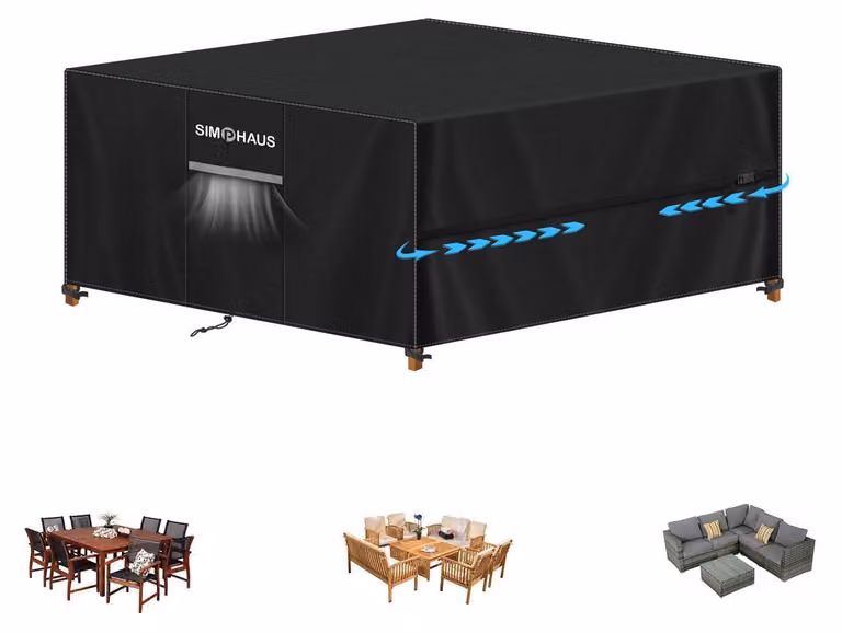 Copertura impermeabile per mobili da giardino, realizzata in tessuto Oxford 420D, dimensioni 180x180x90 cm, colore nero