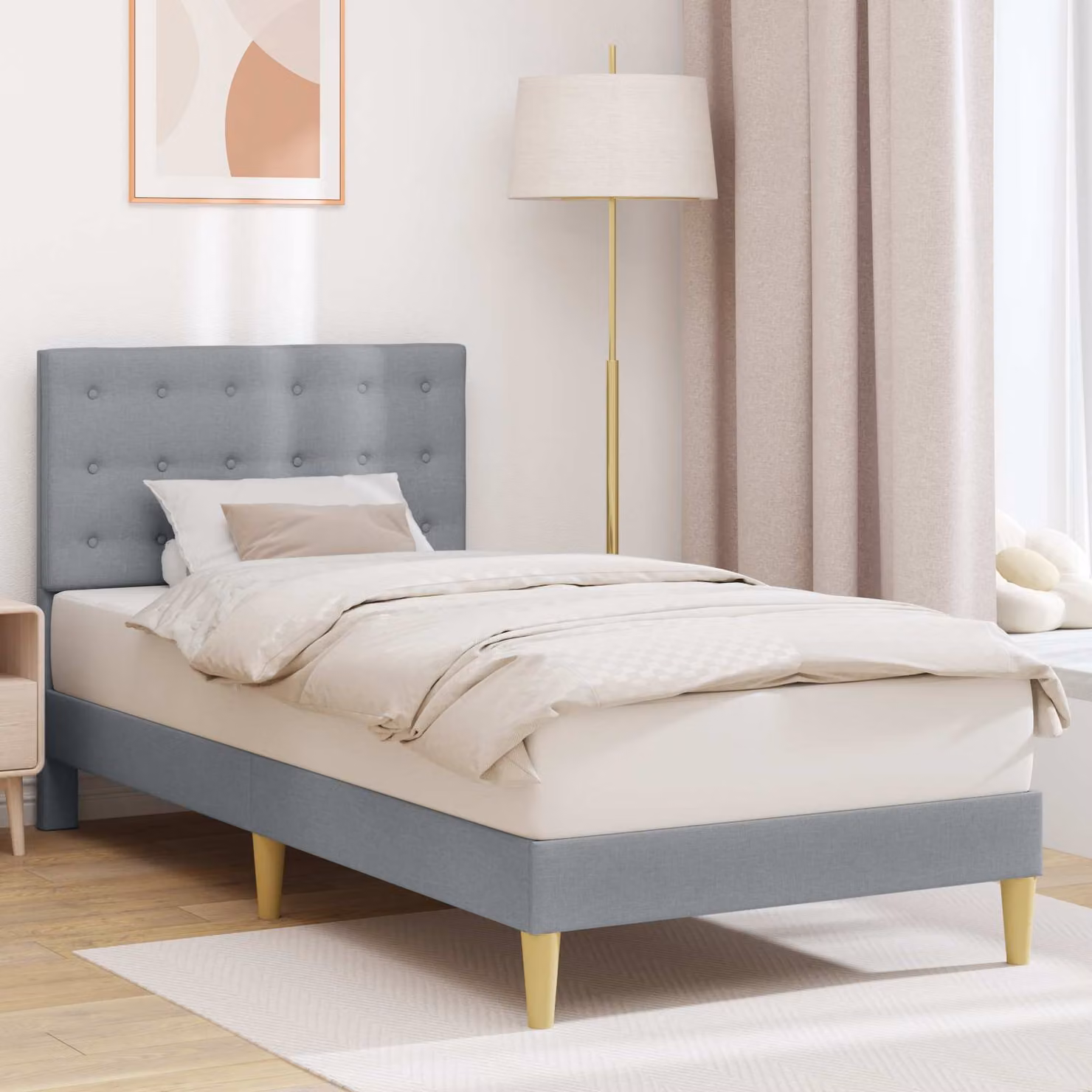 Struttura del letto vidaXL in tessuto grigio con telaio in legno e doghe fisse L 200 cm x P 80 cm x H 96 cm