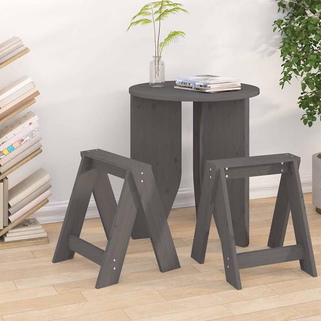 Set di 2 sgabelli vidaXL in legno massello di pino grigio L/P/H: 40 x 40 x 45 cm