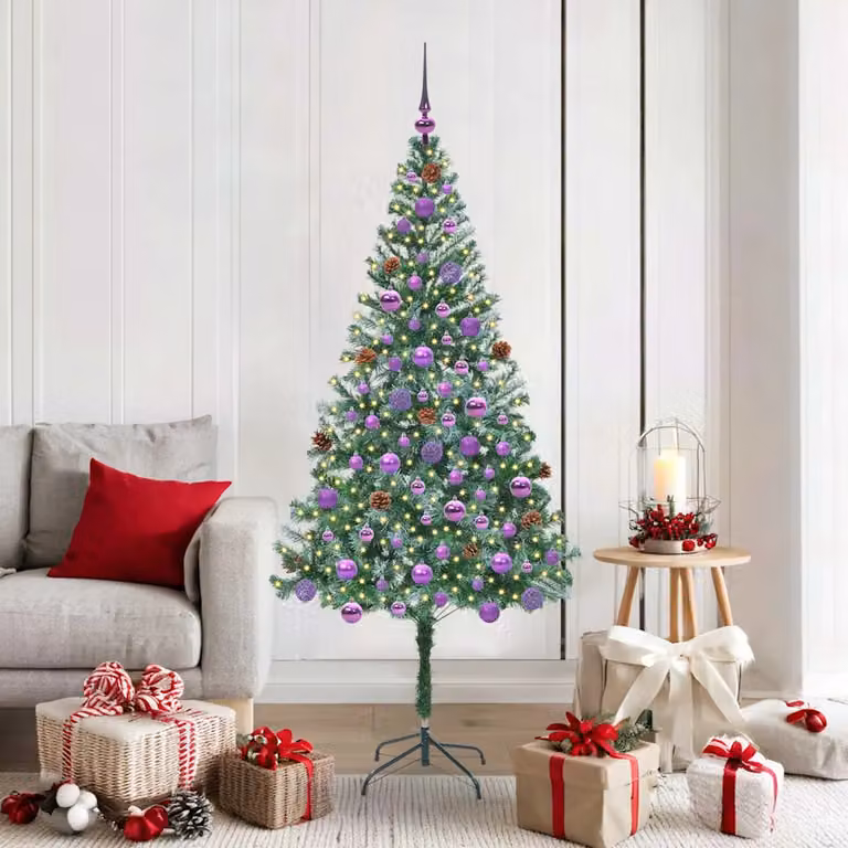 Albero di Natale artificiale verde vidaXL con luci LED warm white, forma conica, in PVC e metallo, Altezza: 180 cm