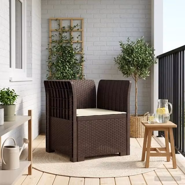 Sedia da giardino a 1 posto con cuscino in stile rattan marrone per esterno e balcone – 1