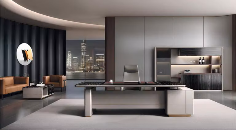Arredamento da ufficio esclusivo: elegante scrivania e robusta libreria