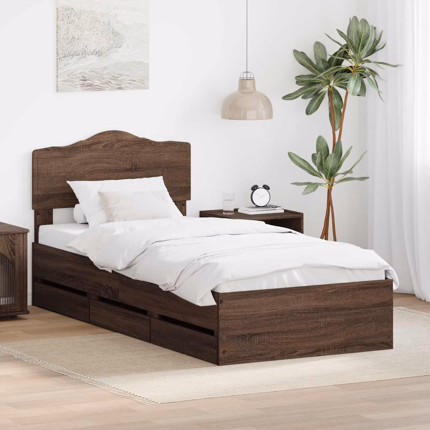 Struttura del letto con cassetto vidaXL in legno Rovere Marrone L 200 x P 100 x H 90 cm