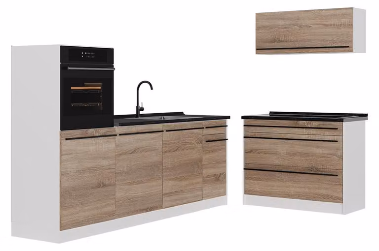 Cucina componibile Vicco R-Line Sonoma/Bianco 220 cm piano di lavoro Antracite, Model 67453