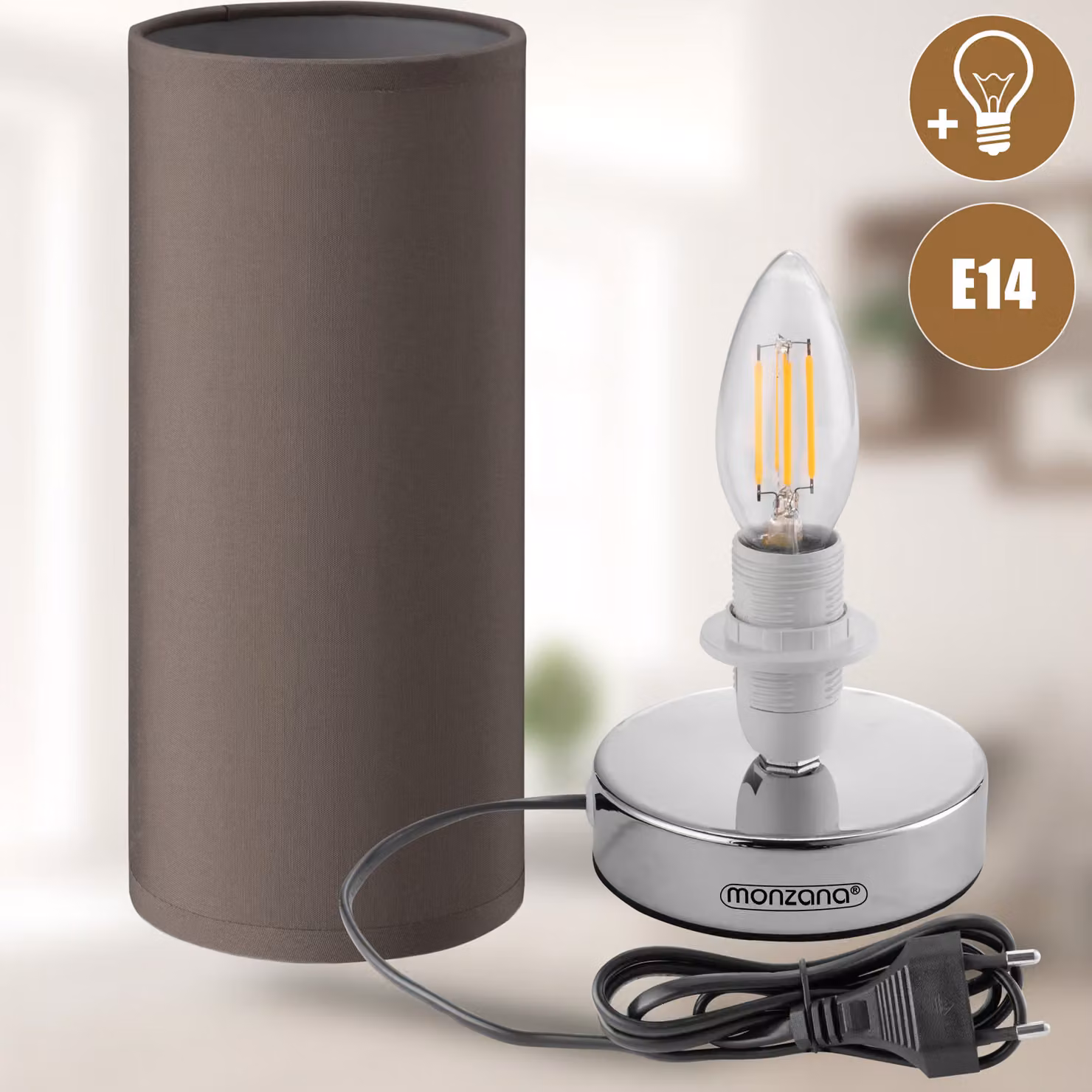 Set da 2 lampade da tavolo LED Monzana Papavero, dimmerabili, colore grigio con dettagli cromati e paralume in tessuto beige – 4