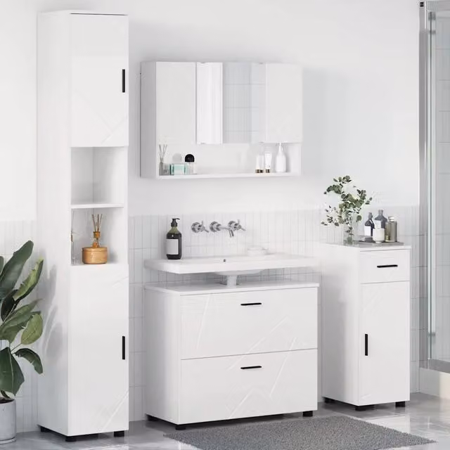 Set di mobili per il bagno 4 pz Bianco Lucido 35 x 30 x 192 cm 3393057