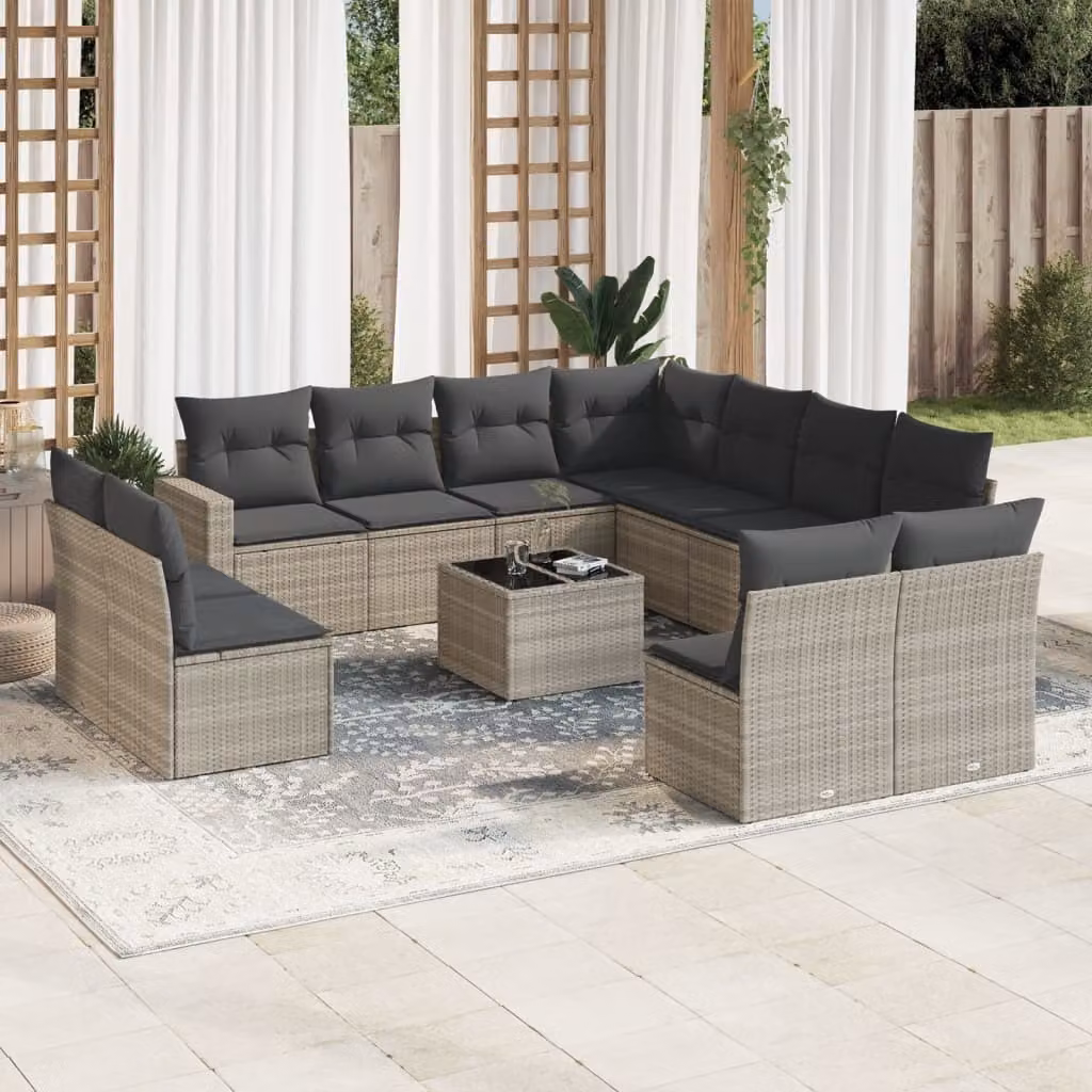 Maison Exclusive - Set Divano Giardino 12 pz con Cuscini Grigio Chiaro Polyrattan