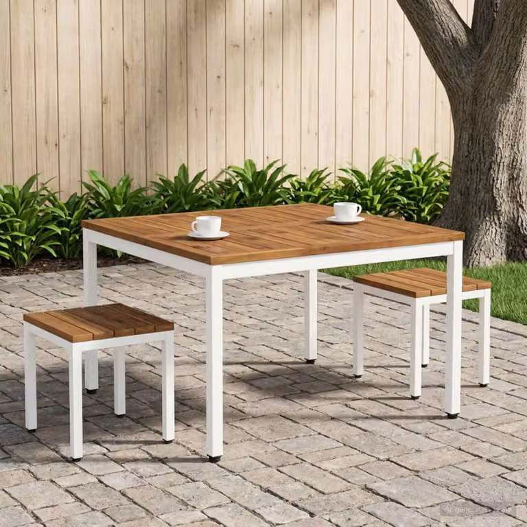 vidaXL Tavolino da salotto rettangolare in legno di acacia rustico, Bianco e Naturale, L: 98 cm, P: 100,5 cm, H: 45 cm