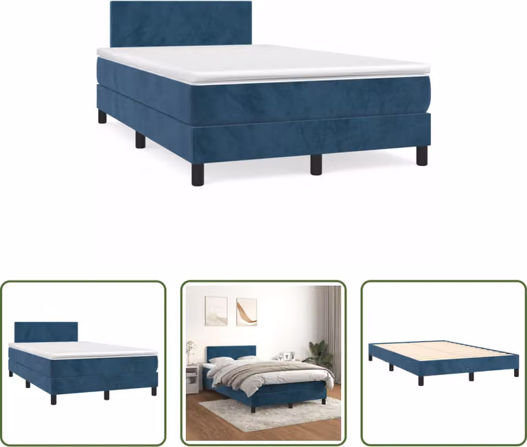 The Living Store Letto a molle con materasso blu scuro 120x190 cm in velluto