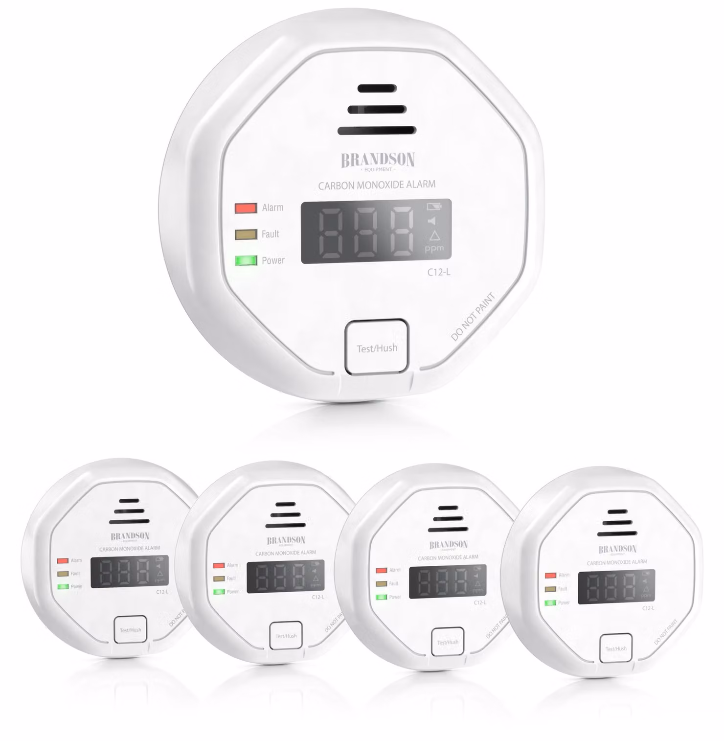 Set di 5 rilevatori di monossido di carbonio Brandson CO-Melder, con sensore elettrochimico, display LCD e allarme da 85 dB, durata del sensore da 7 a 10 anni, conforme alla norma DIN EN 50291, colore bianco