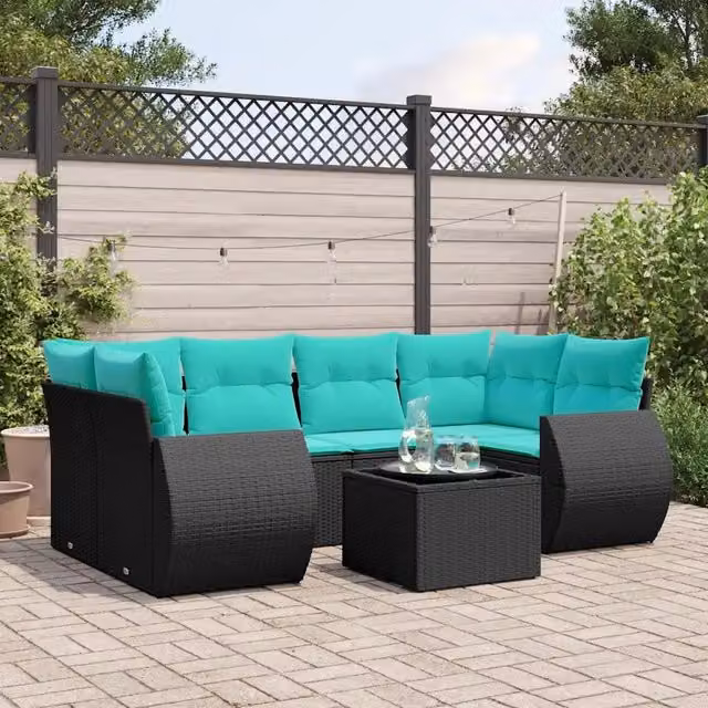 Set Divani da Giardino 7 pz con Cuscini Nero in Polyrattan 3221116
