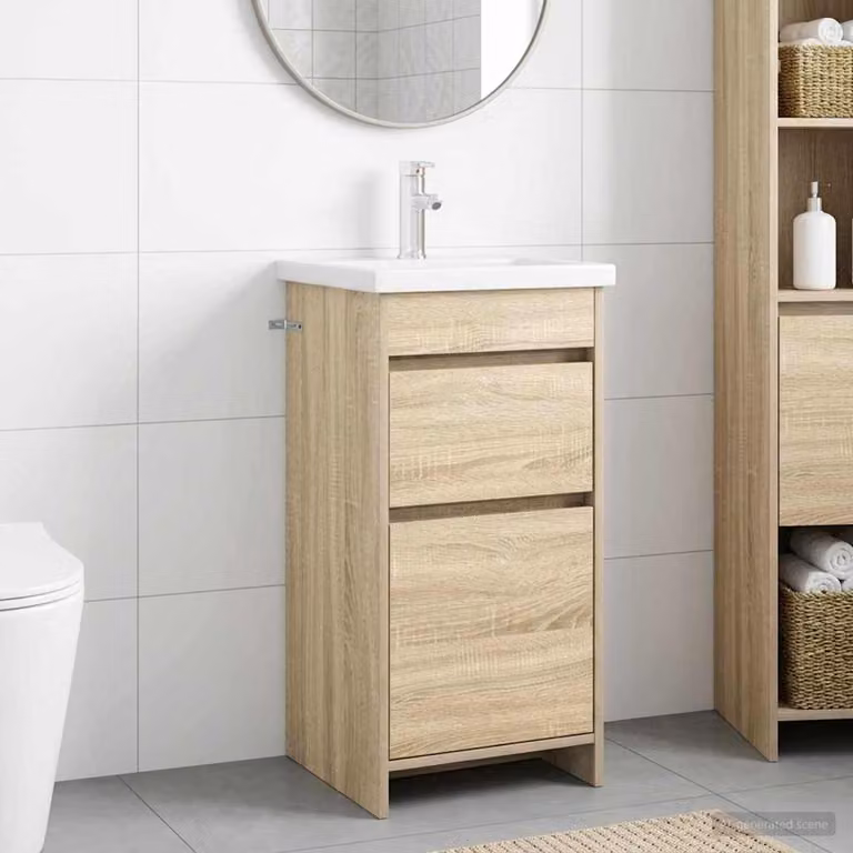 Mobile da bagno con lavabo vidaXL in Rovere Sonoma, moderno, L 42 cm x P 40 cm x H 84,5 cm