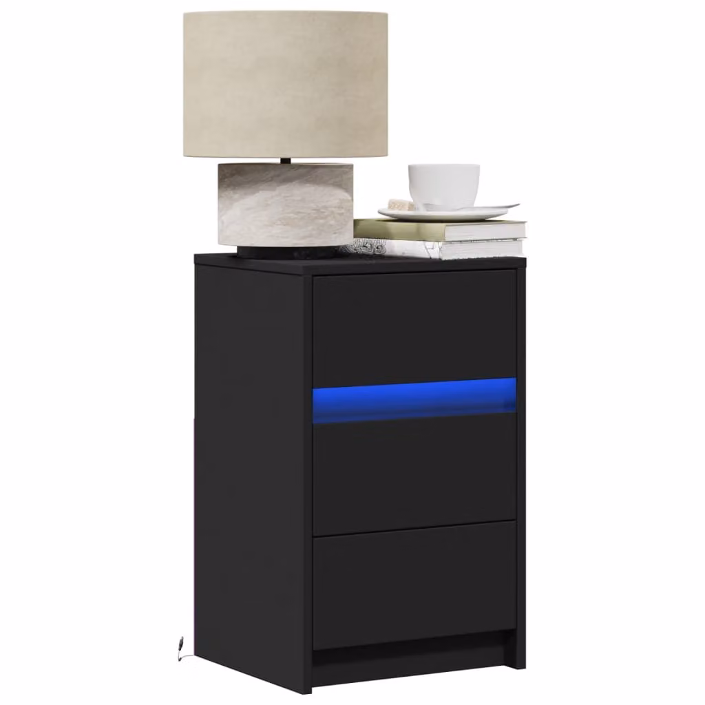 Comodino moderno vidaXL con luci LED nero in legno e MDF da appendere a parete