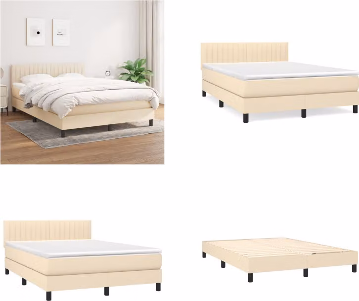 vidaXL Letto boxspring con materasso in tessuto crema 140x190 cm - Letto boxspring - Boxspringbetten - Bett - Schlafzimmermöbel