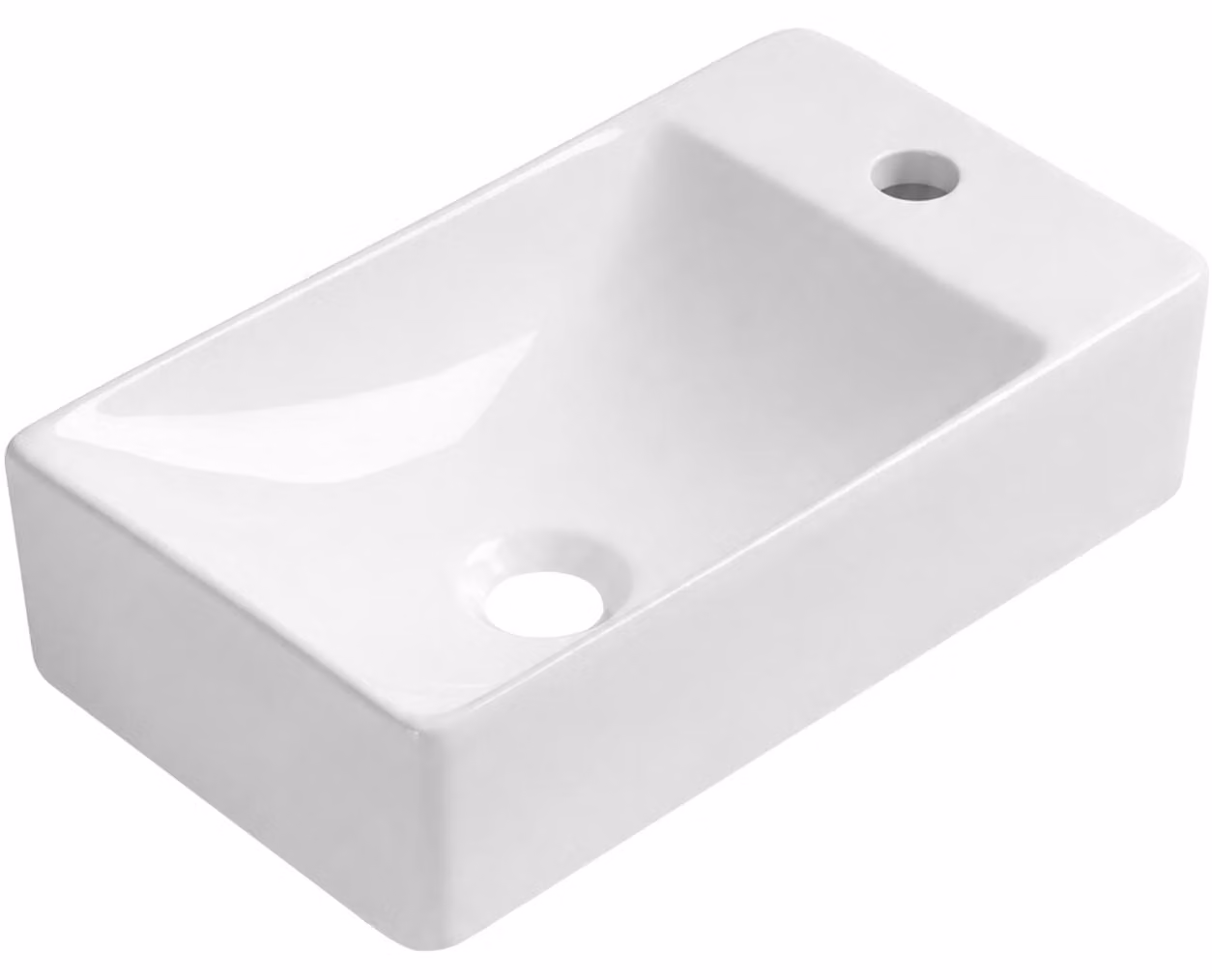 Lavabo in Vetroceramica Sima, modello sospeso, lato destro, bianco lucido, dimensioni 37,2 x 21,2 cm