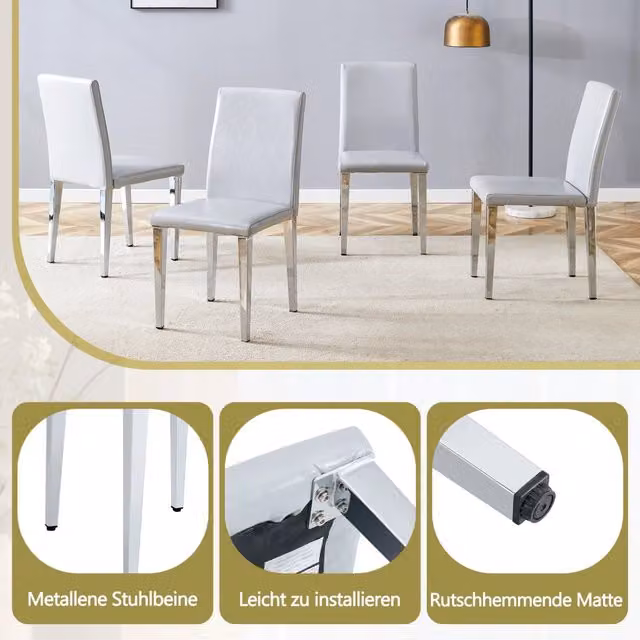 Set da 2 Sedie da Pranzo Moderne in Pelle PU Grigio Chiaro con Gambe in Metallo Argento per Sala da Pranzo e Soggiorno