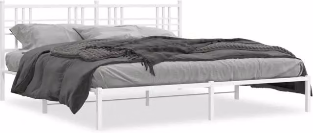 Letto matrimoniale per adulti con testiera in metallo bianco design classico L: 193 cm x P: 203 cm