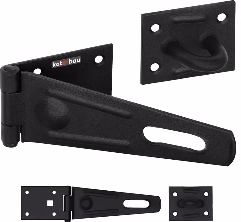 KOTARBAU® hasp 150 x 75 mm Serratura con catenaccio Acciaio verniciato a polvere Haspe nero Serratura di sicurezza Scrocco per cancello Scrocco per cancello da giardino Scrocco per porta Meccanismo di chiusura bloccabile